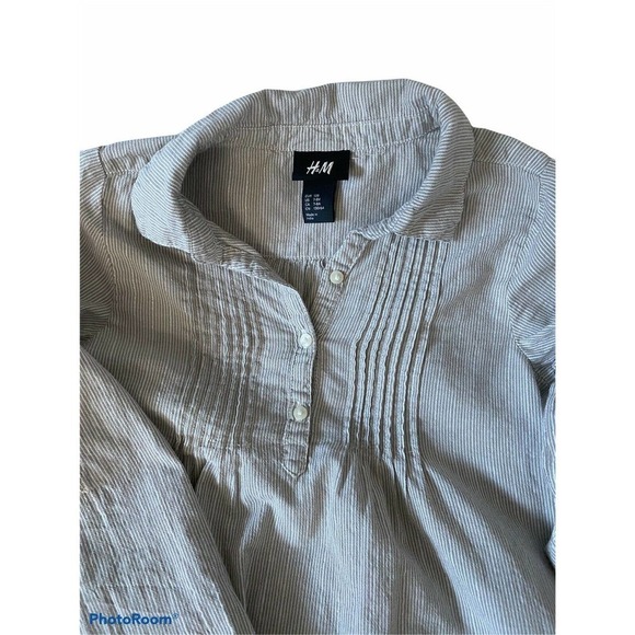 H&M Girls Shirt 7-8 Y Striped Grey Silver Color Long Sleeves Kids Fashion - Picture 2 of 11